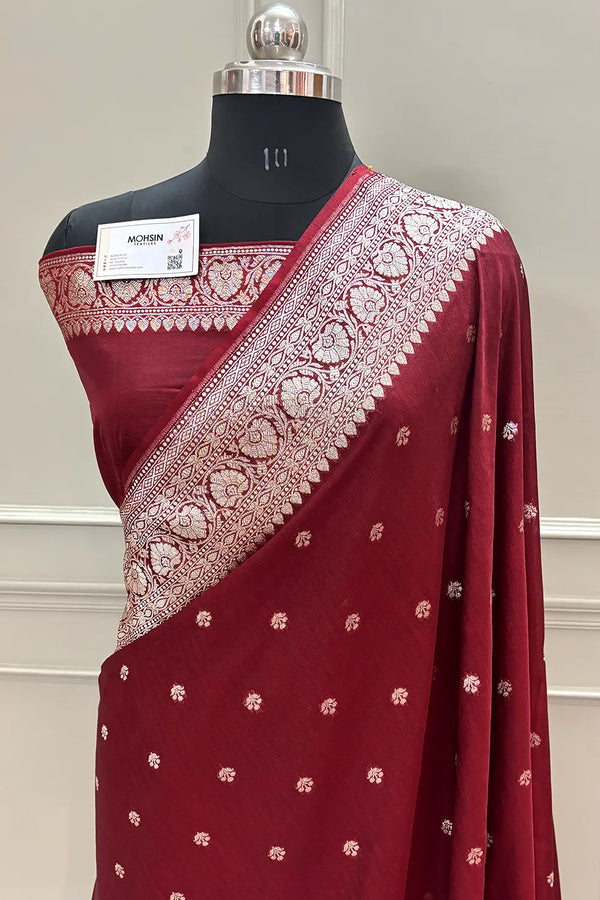 Maroon Golden Zari Dupion Silk Banarasi Saree