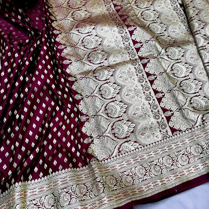 Maroon Golden Zari Katan Silk Banarasi Saree