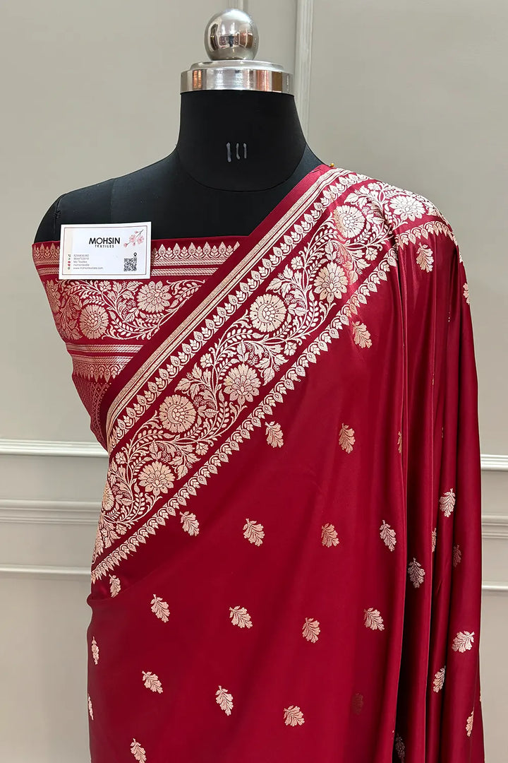 Maroon Golden Zari Katan Silk Banarasi Saree