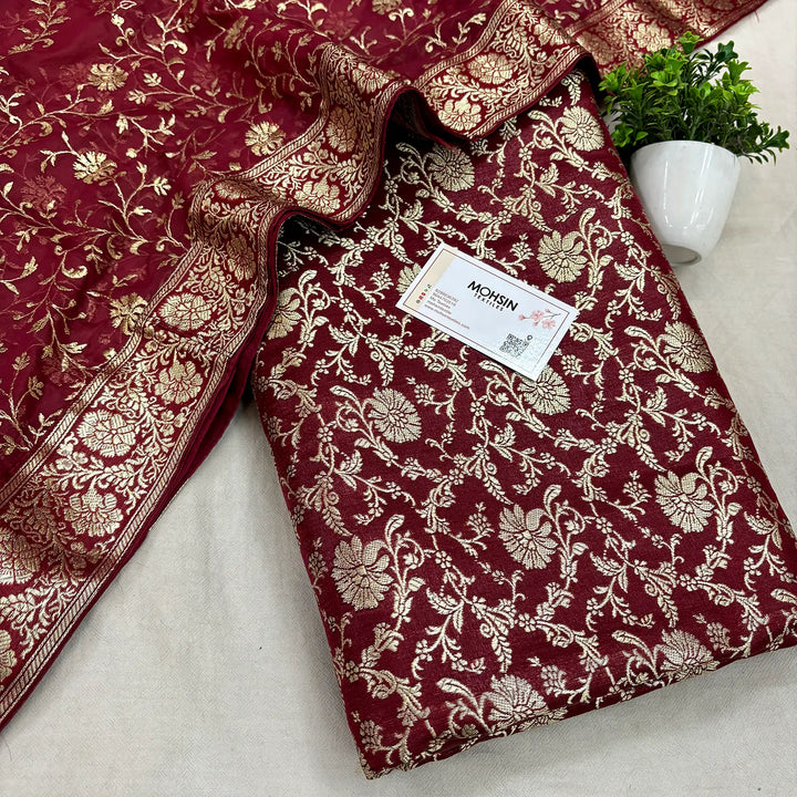 Maroon Golden Zari Kimkhab Silk Banarasi Gharara