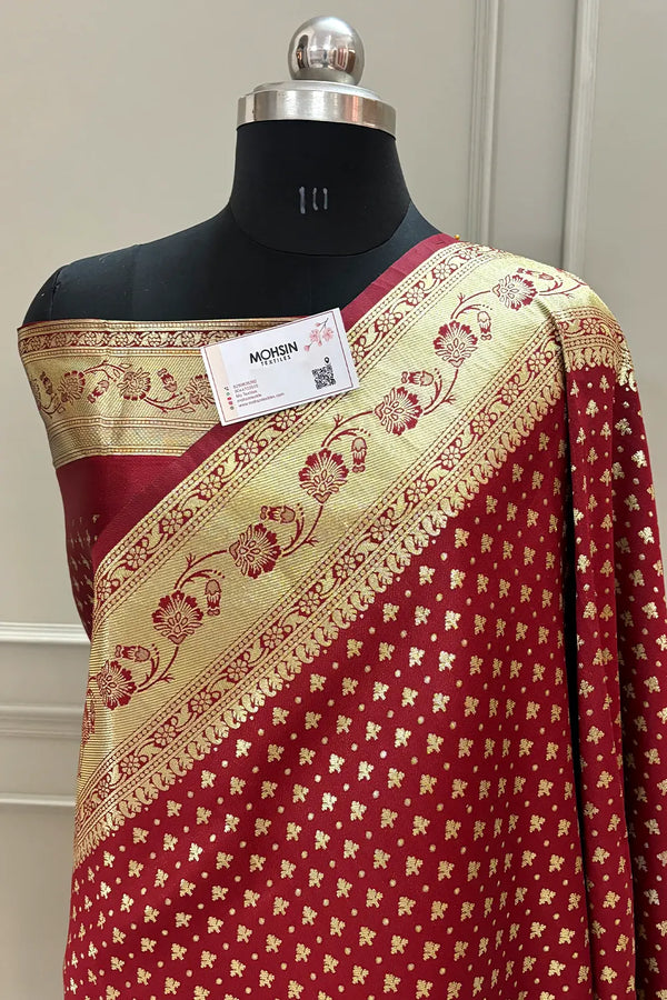 Maroon Golden Zari Satin Silk Banarasi Saree