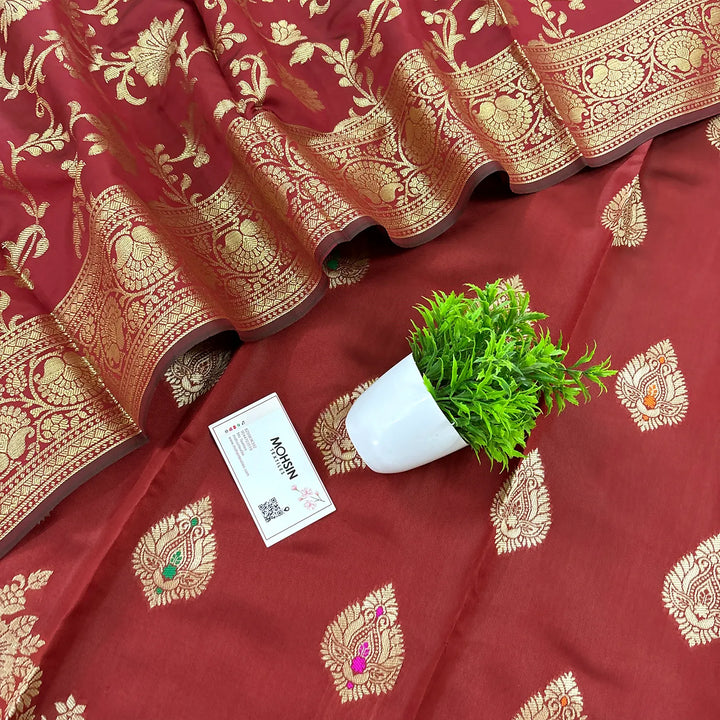 Maroon Golden Zari Satin Silk Banarasi Suit