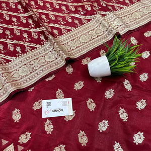 Maroon Madiyan Buti Satin Silk Banarasi Suit