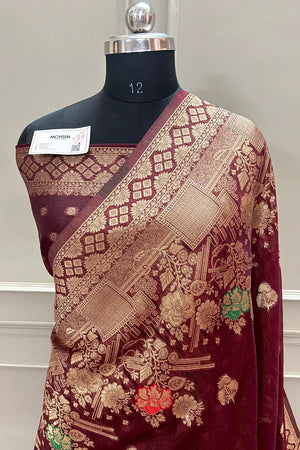 Maroon Resham Zari Banarasi Silk Saree