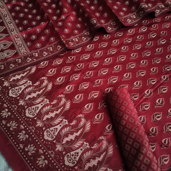 Maroon Resham Zari Cotton Silk Banarasi Suit