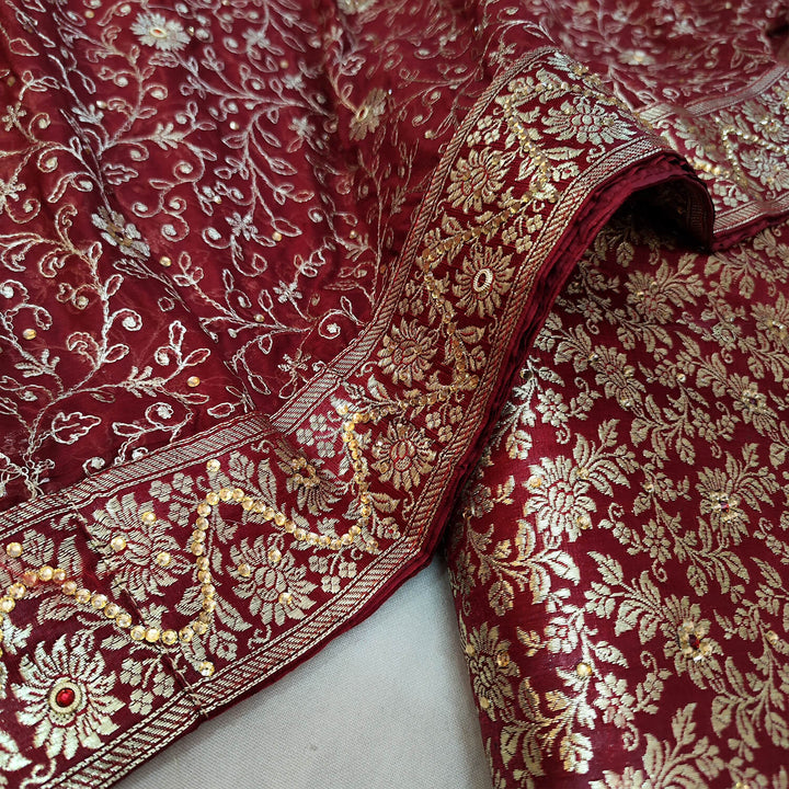 Maroon Stone Work Kimkhab Silk Banarasi Gharara