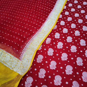 Maroon & Yellow Handloom Pure Khaddi Georgette Banarasi Suit