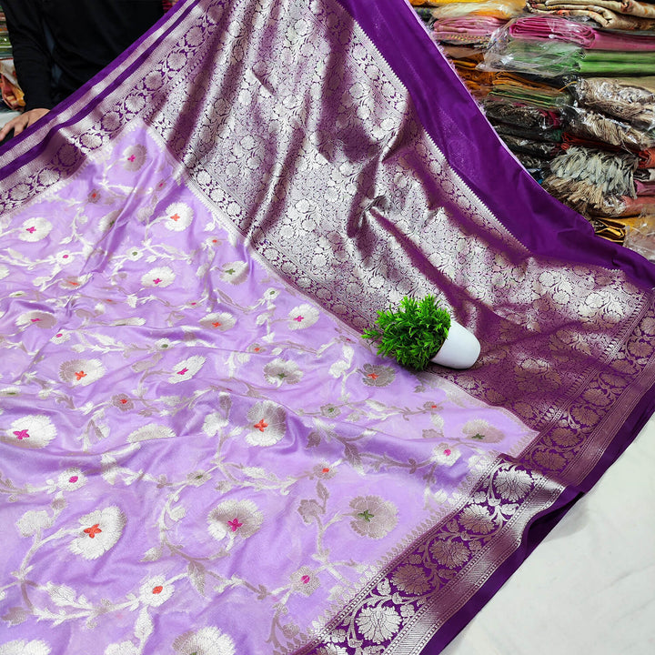 Mauve and Purple Golden Zari Georgette Silk Banarasi Saree