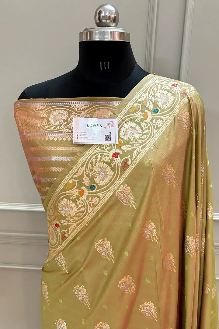 Mehendi Antila Buta Katan Silk Banarasi Saree