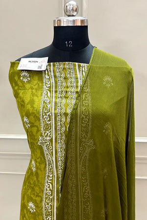 Mehendi Printed Cotton Silk Banarasi Suit