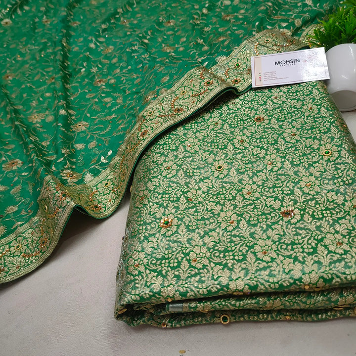 Mint Green Stone Work Kimkhab Silk Banarasi Gharara