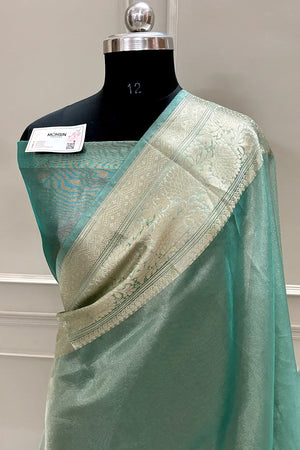 Mint Green Zari Tissue Silk Banarasi Saree