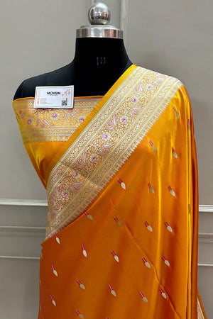 Mustard Tilak Buti Katan Silk Banarasi Saree