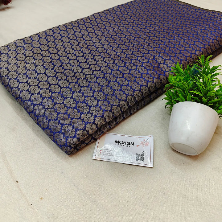 Navy Blue Brocade Resham Silk Banarasi Fabric