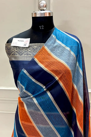 Navy Blue Resham Zari Chanderi Silk Banarasi Saree