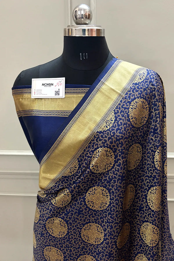 Navy Blue Resham Zari Silky Banarasi Saree