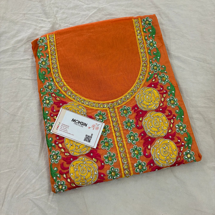 Orange Chikankari Chanderi Silk Salwar Suit