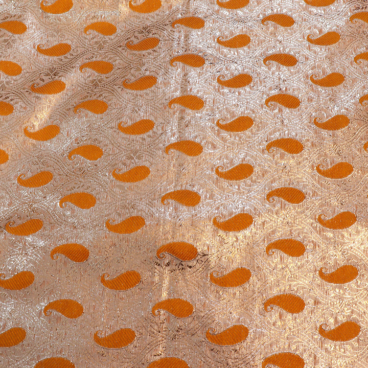 Orange Paisley Lorex and Resham Work Fabric
