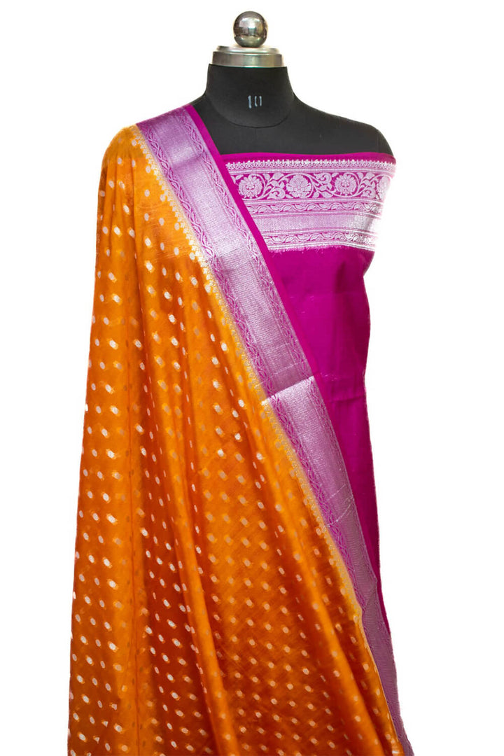 Orange and Pink Georgette Silk Banarasi Saree