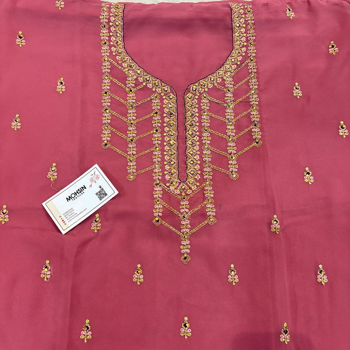 Peach Golden Zari Crepe Silk Salwar Suit