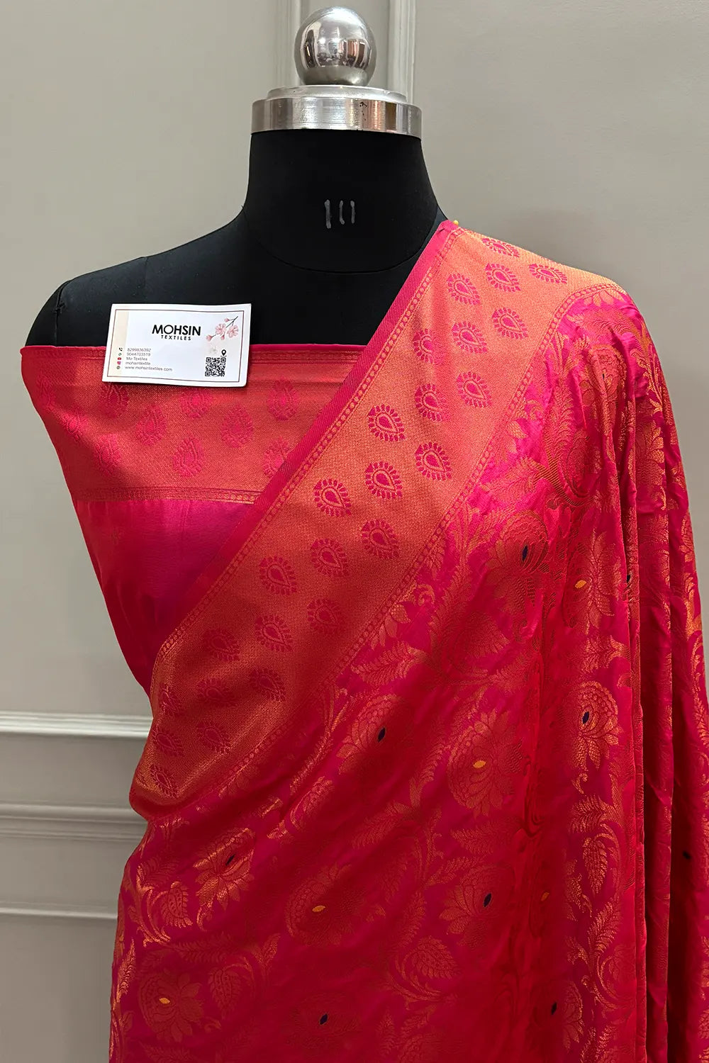 Peach Golden Zari Silky Banarasi Saree