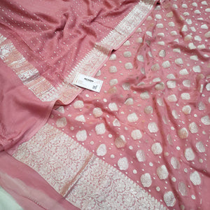 Peach Handloom Pure Khaddi Georgette Banarasi Suit