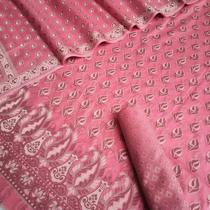 Peach Resham Zari Cotton Silk Banarasi Suit