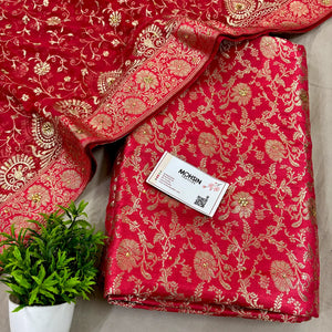 Peach Stone Work Kimkhab Silk Banarasi Gharara