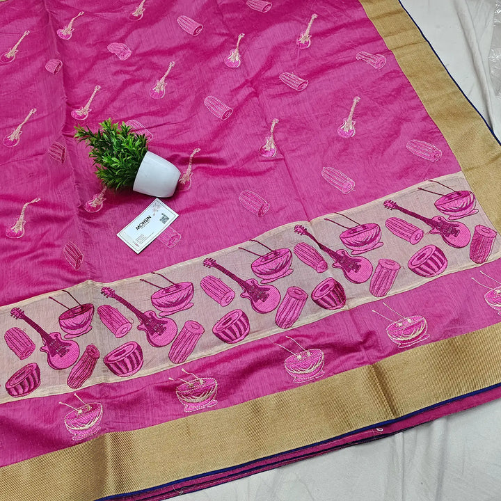 Pink Embroidery Cotton Silk Banarasi Saree
