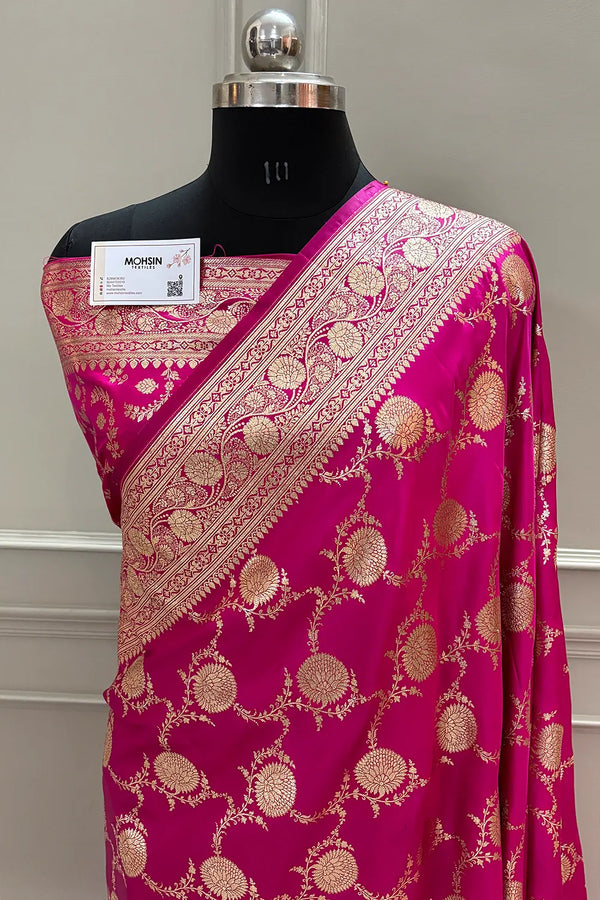 Pink Golden Zari Katan Silk Banarasi Saree