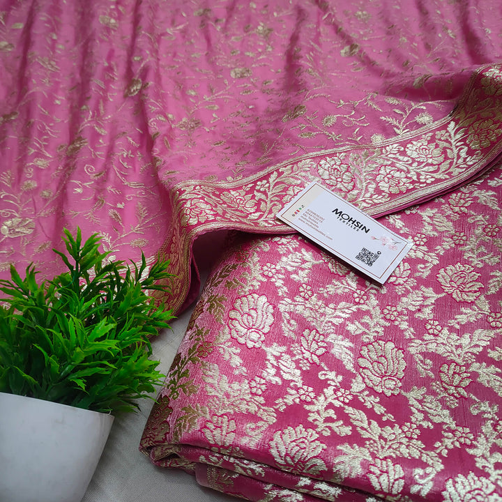 Pink Golden Zari Kimkhab Silk Banarasi Gharara