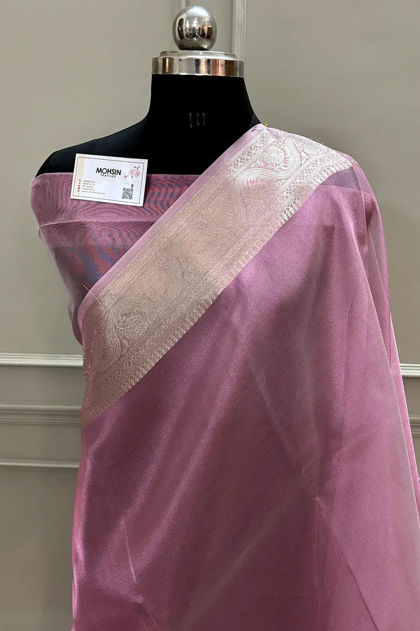 Pink Golden Zari Tissue Silk Banarasi Saree