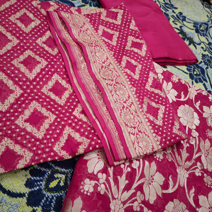 Pink Handloom Georgette Silk Banarasi Suit