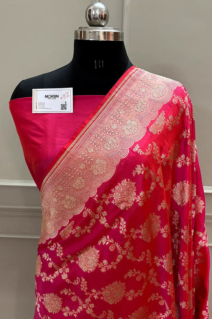 Pink Handloom Pure Katan Silk Banarasi Saree