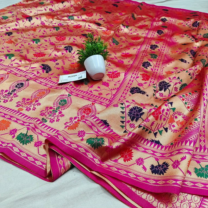 Pink Paithani Satin Silk Banarasi Saree