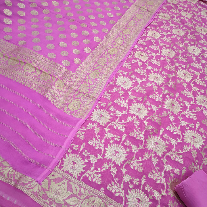 Pink Pure Khaddi Georgette Chiffon Unstitched Banarasi Suit