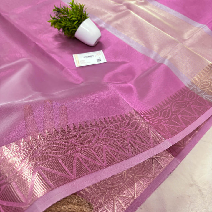 Pink Zari Border Tissue Silk Banarasi Saree
