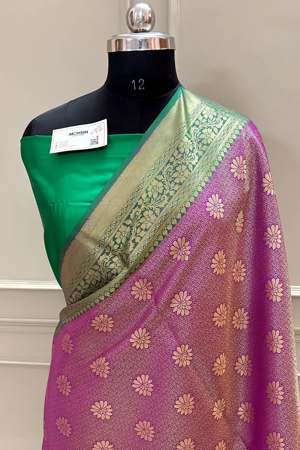 Pink and Green Brocade Banarasi Silk Saree