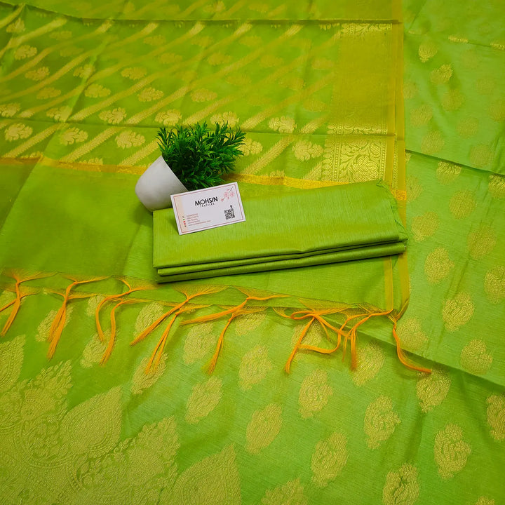 Pista Golden Zari Banarasi Silk Suit