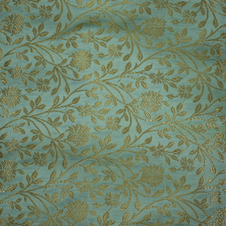 Pista Green Zari Work Satin Silk Fabric