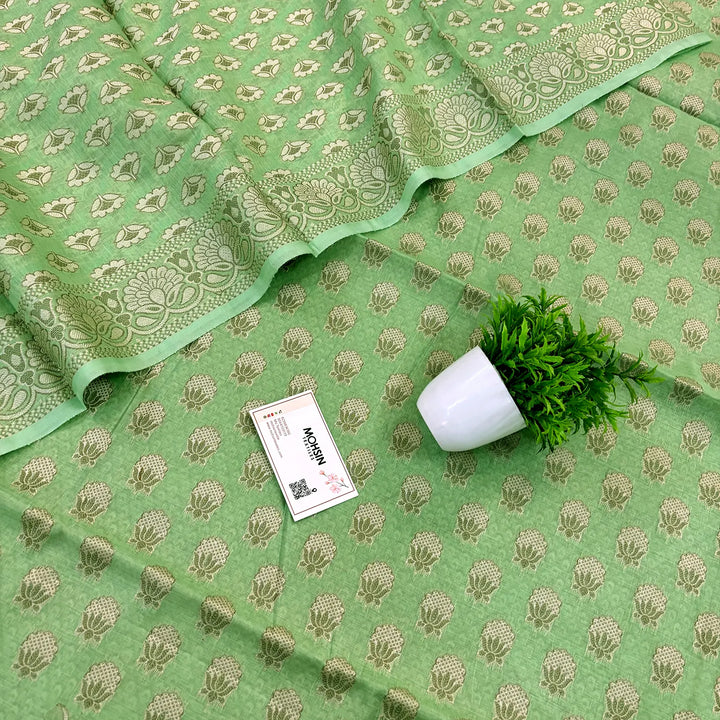 Pista Resham Zari Cotton Silk Banarasi Suit