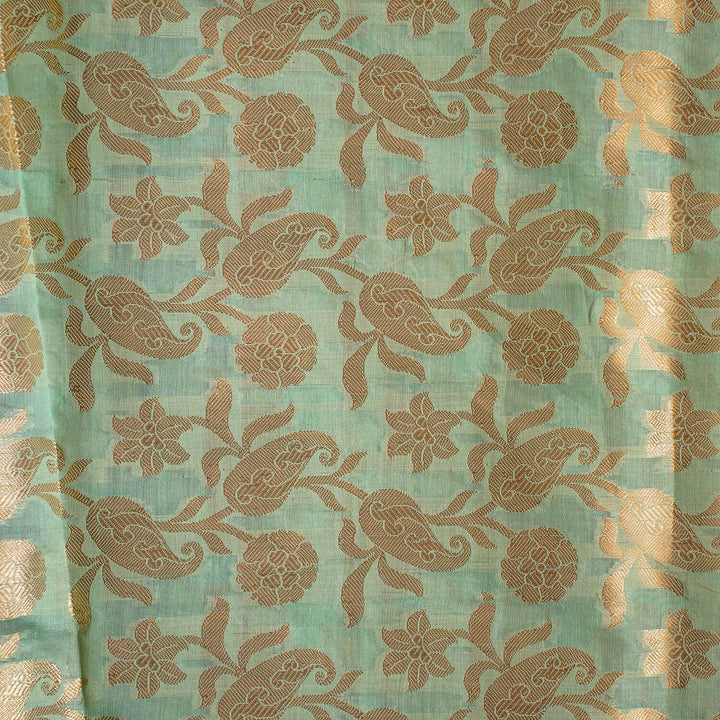 Pista Zari Woven Banarasi Musrize Silk Fabric