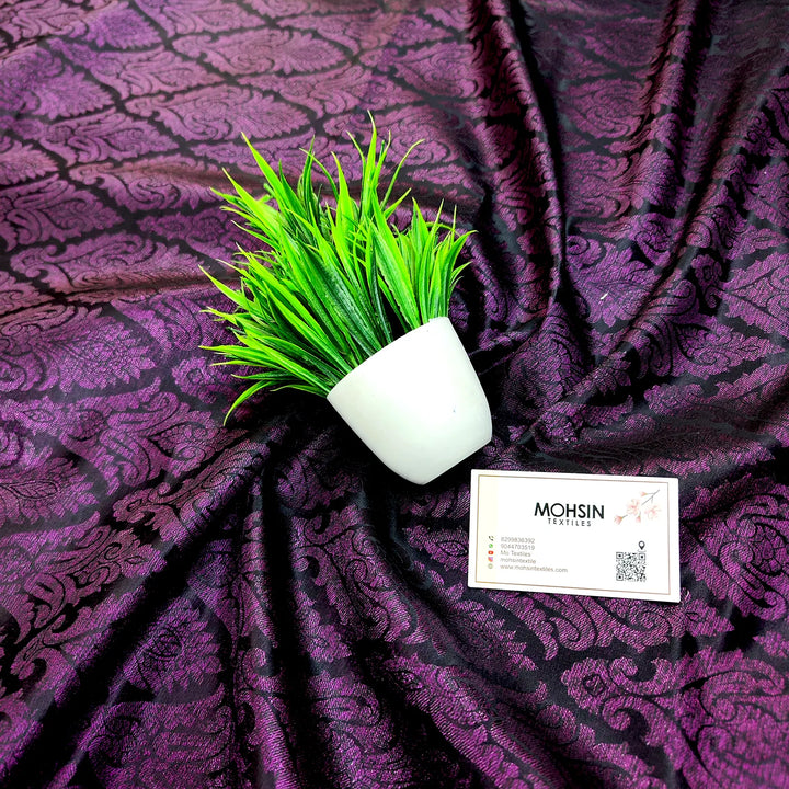Purple Brocade Satin Silk Banarasi Fabric