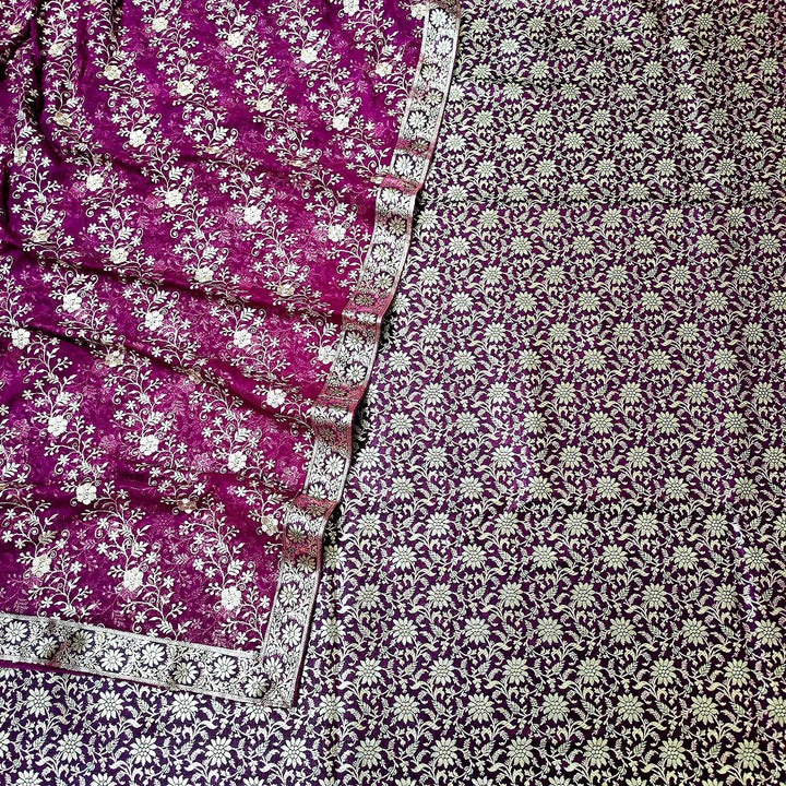 Purple Floral Kimkhab Silk Banarasi Gharara