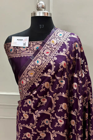 Purple Golden Zari Silky Banarasi Saree