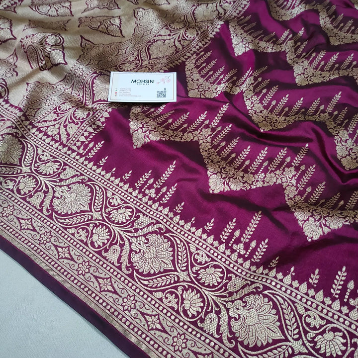 Purple Handloom Pure Katan Silk Banarasi Saree
