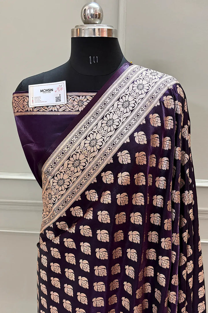 Purple Naagmani Buti Katan Silk Banarasi Saree