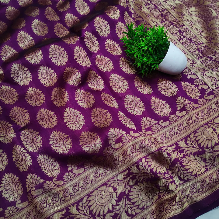 Purple Resham Zari Satin Silk Banarasi Saree