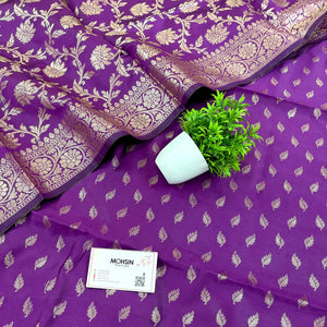Purple Sunehri Pankh Satin Silk Banarasi Suit