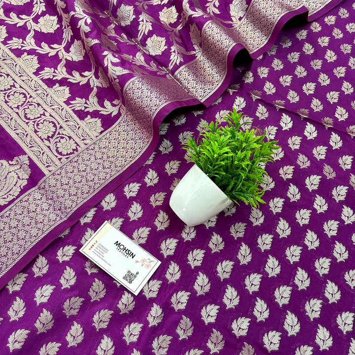 Purple Tedhi Patti Katan Silk Banarasi Suit